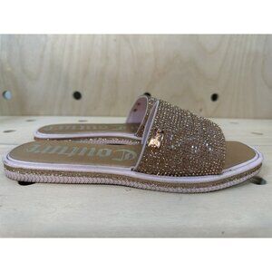 Juicy Couture Pink Rose Gold Sandals Glitter Strap Slides Size 7 SKU #4446